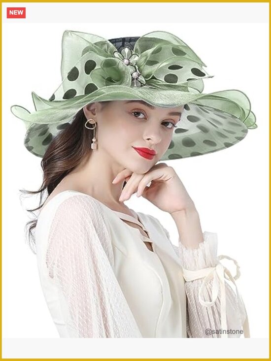 Organza Derby Church Hat with Flower Fascinator Wide Brim Sun Hat Tea Party